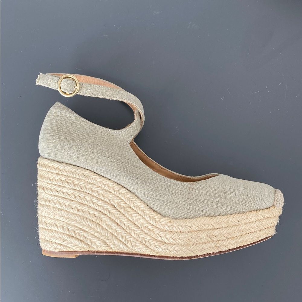Bettye Muller Taupe Wedge Espadrilles Sz 37 (US 6.5) Coastal Vacation Preppy